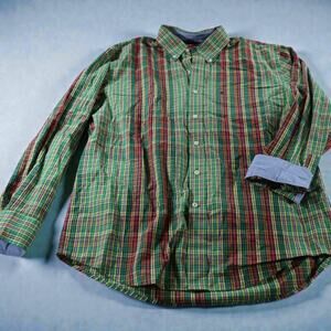 IZOD Men’s Plaid Button Down Shirt Large Green Red Yellow Cotton